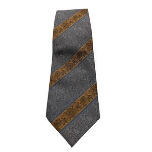 Goldlion High Fashion Grey Paisley Striped Tie - Vintage Floral Business Necktie